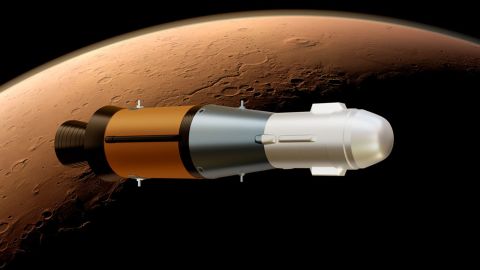 This illustration shows NASA's Mars Ascent Vehicle in orbit around Mars with the samples onboard.