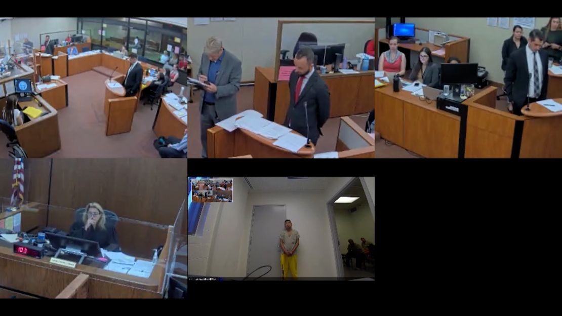 Gerson Fuentes, seen bottom center, appears via video in the Franklin County Municipal Court.  