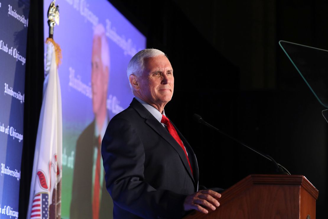 Former Vice President Mike Pence delivers a speech on the economy at the University Club of Chicago on Monday, June 20, 2022.