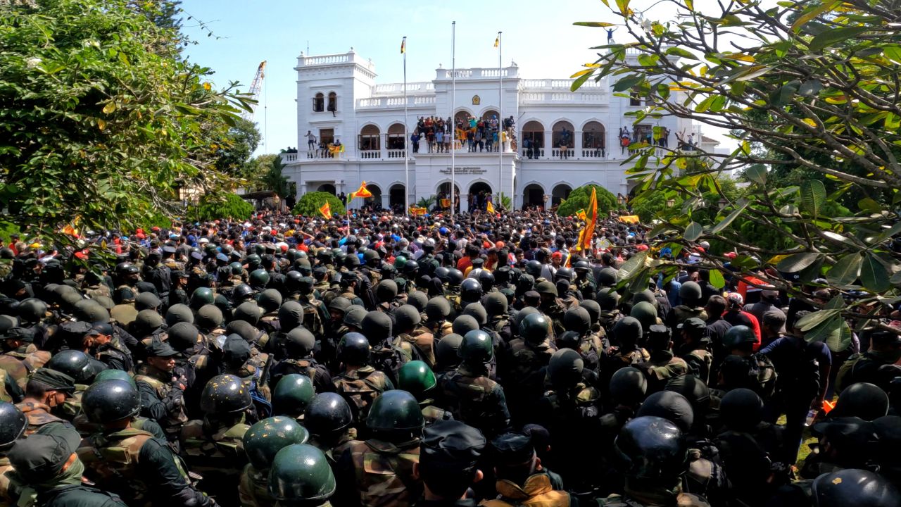 Sri Lankan protesters occupy the prime minister's office in Colombo on July 13.