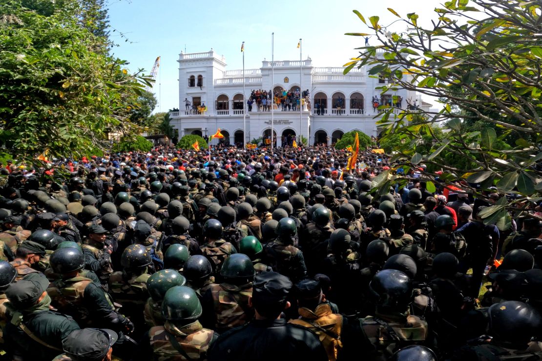 Sri Lankan protesters occupy the prime minister's office in Colombo on July 13.