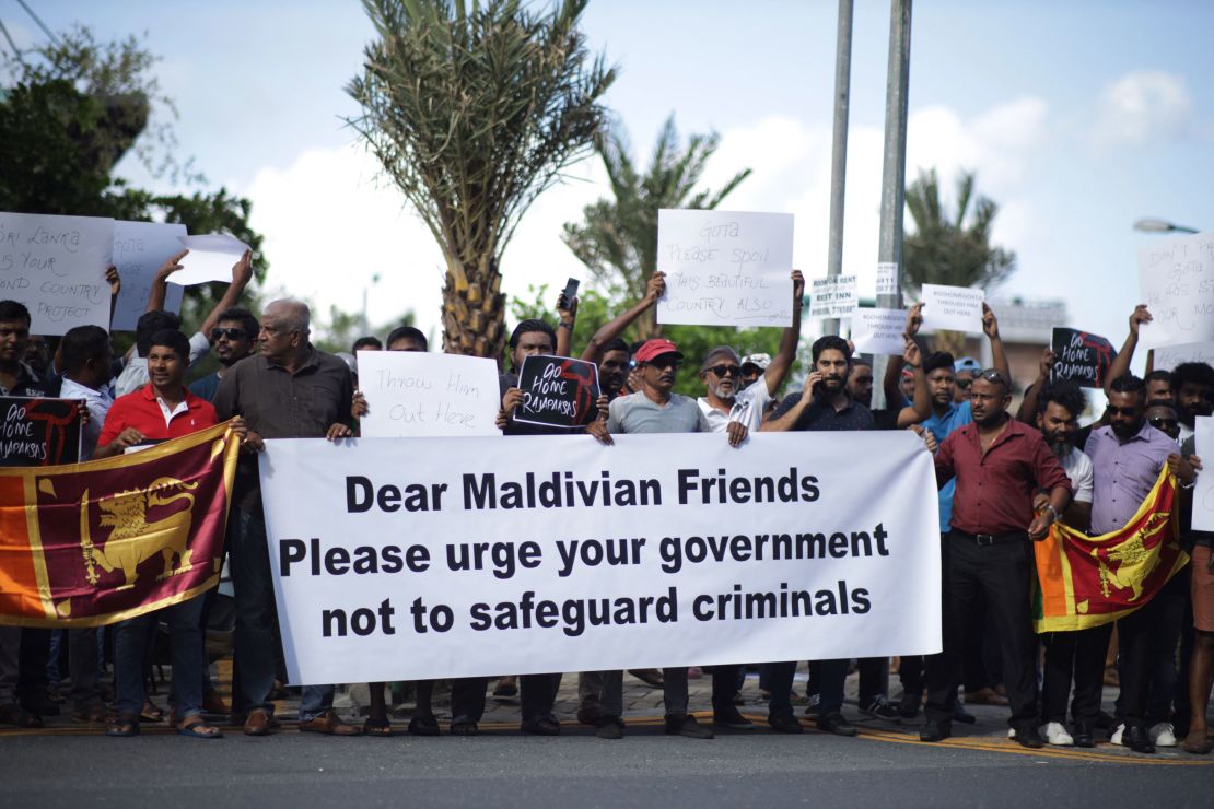 Sri Lankans living in Maldives stage a demonstration in Male on July 13.