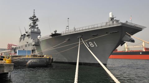 Japan's helicopter carrier, the Huga, at a pier in Yokohama in 2009.