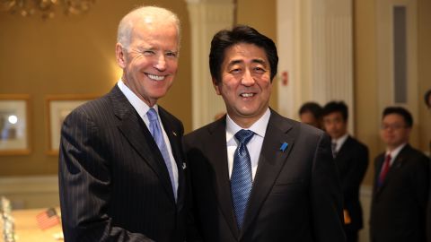 Joe Biden meets  Shinzo Abe in New York City in 2014.