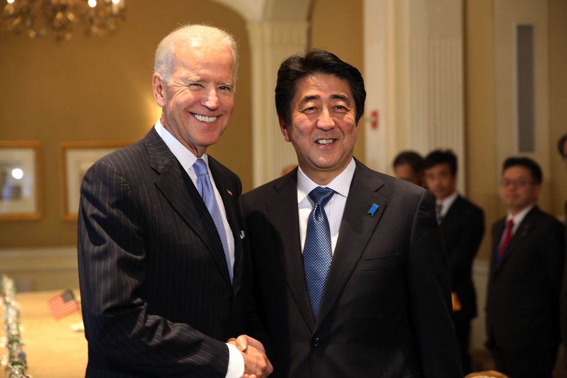 Joe Biden meets  Shinzo Abe in New York City in 2014.