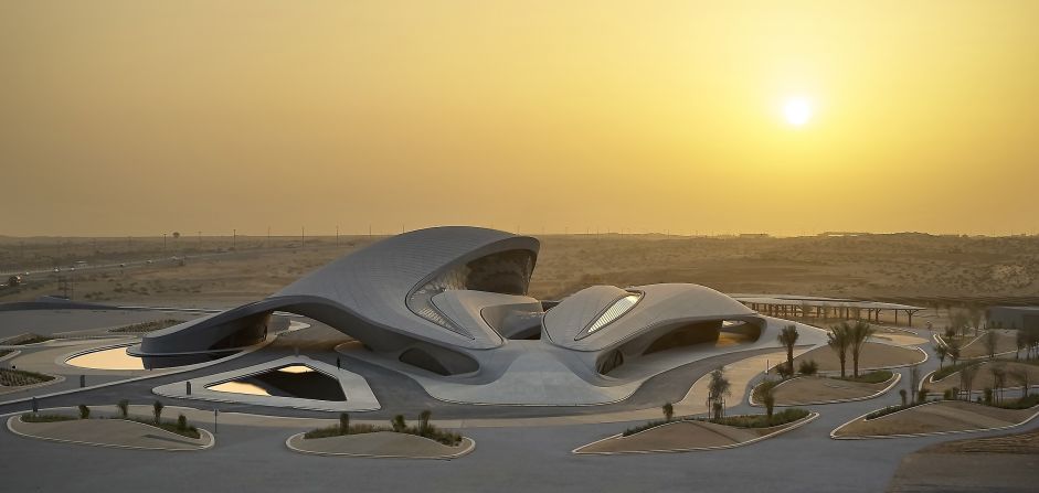 This futuristic, solar-powered structure in Sharjah, United Arab Emirates, will serve as a new home for the sustainability organization BEEAH Group.  Plans for the building were first unveiled by the late architect Zaha Hadid in 2014, prior to her death, though the curvilinear design was only realized this year.