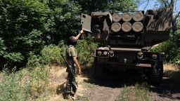 EASTERN UKRAINE , UKRAINE - JULY 1: Kuzia, the commander of the unit, shows the rockets on HIMARS vehicle in Eastern Ukraine on July 1, 2022. 

(Photo by Anastasia Vlasova for The Washington Post via Getty Images)