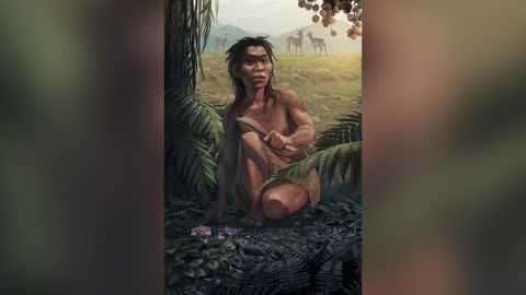 This is an artist's impression of the Red Deer Cave People, who lived in Yunnan, China, about 14,000 years ago. 
