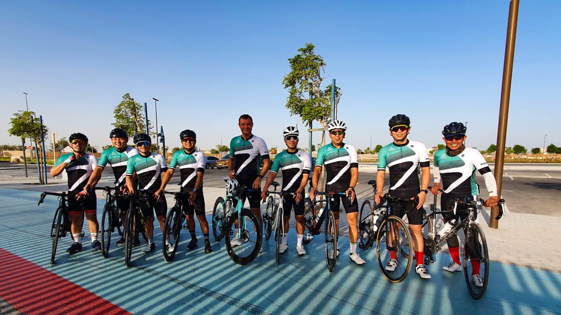 <strong>Fun times: </strong>"I'm a beginner, but all of my coworkers are cyclists and they told me, 'try it and you'll have fun'," says Ricky Bautista, on the far right. He joined his colleagues from Beyond Bikes, a shop in Dubai for a session in Al Hudayriyat. 