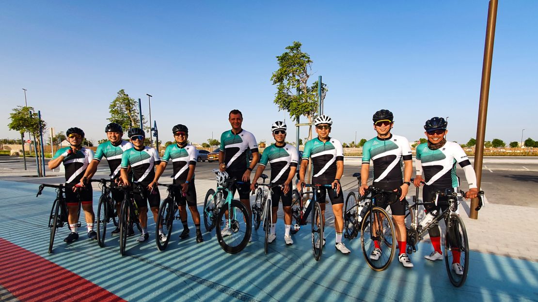 Ricky Bautista, far right, and a team from Dubai's Beyond the Bike cycle shop at the Al Hudayriyat cycle track.
