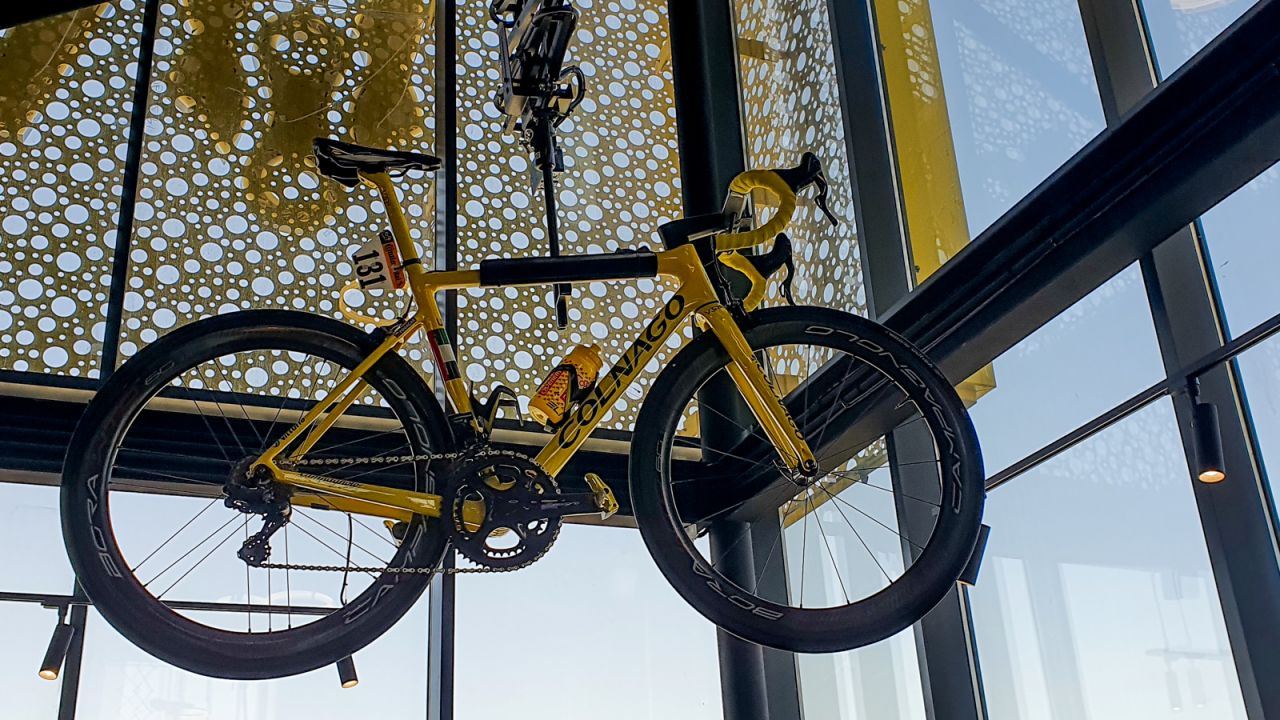 <strong>Wheels of glory:</strong> Wolfi's has some celeb bikes on display. This steed took Slovenian cyclist Tadej Pogačar to Tour de France victory in 2020.
