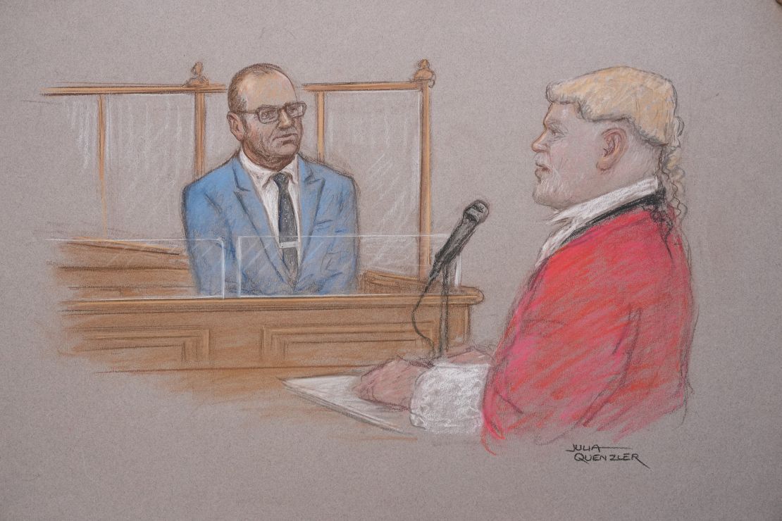 Court sketch shows Kevin Spacey attending a hearing in London on July 14.