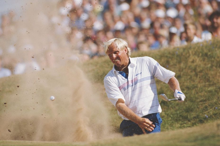 <strong>Greg "The Shark" Norman flounders in the beach, 1989 --</strong> The Aussie known as "The Shark" was on blistering form on the final day <a href="https://edge.twinspires.com/golf/the-biggest-meltdowns-in-british-open-history/" target="_blank" target="_blank">at Royal Troon in 1989</a>. Starting Sunday seven shots behind American Mark Calcavecchia, Norman stormed to parity with a course-record score of 64 to force a three-way, four-hole playoff. Two birdies and a bogey in the first three holes put Norman in contention. Then everything unraveled: the Australian found a bunker off the tee, then another bunker with his second shot. His ball went out of bounds with his third and that was that. 