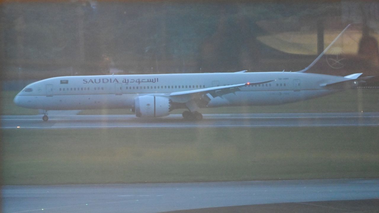 A Saudia airline Boeing 787 Dreamliner believed to be carrying Sri Lanka's President Gotabaya Rajapaksa arrives at Changi Airport in Singapore on July 14.