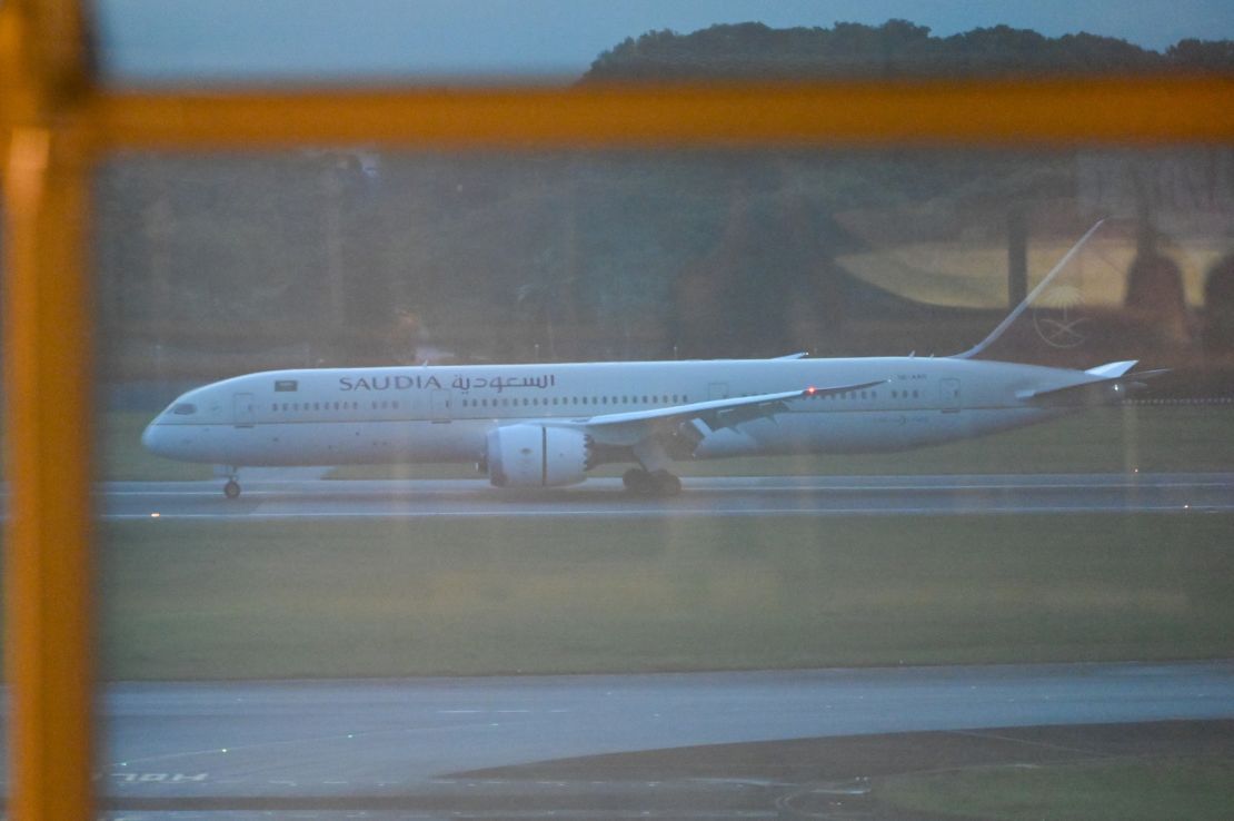 A Saudia airline Boeing 787 Dreamliner believed to be carrying Sri Lanka's President Gotabaya Rajapaksa arrives at Changi Airport in Singapore on July 14.