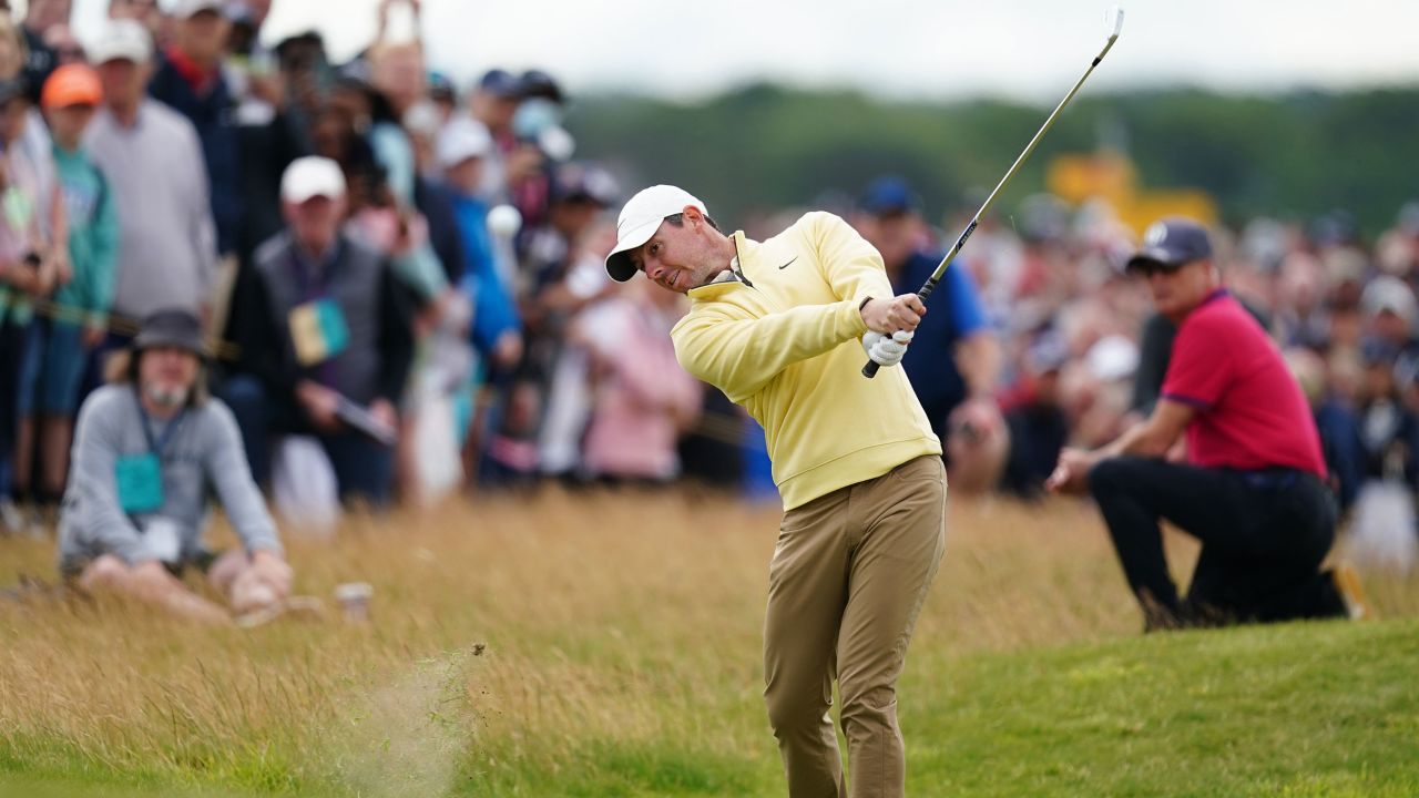 McIlroy plays from the fourth fairway.