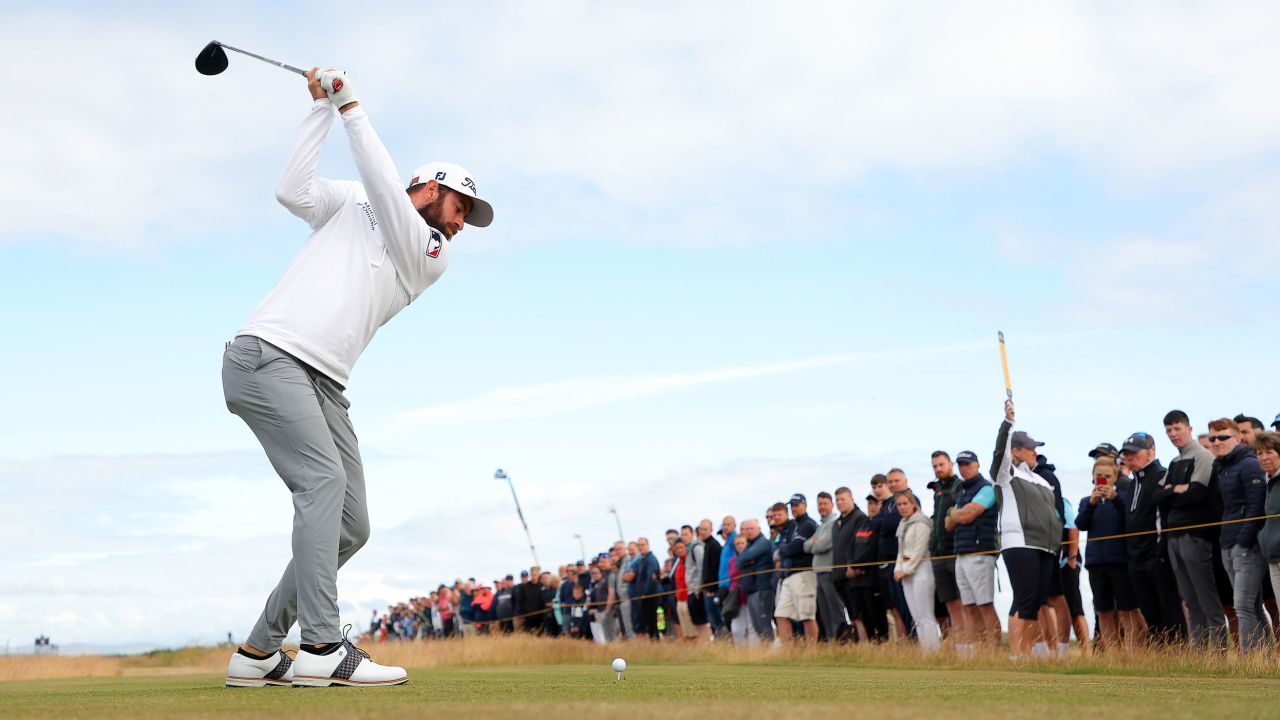 Cameron Young teeing off at the fourth hole at The 150th Open.