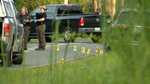 Evidence markers sit at a location where Alex Murdaugh reported to police he had been shot in Hampton County, South Carolina, on September 4.