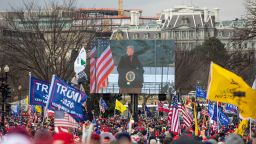 WASHINGTON, DC - JANUARY 06: President Trump speaks from a Jumbotron screen as crowds gather for the "Stop the Steal" rally on January 06, 2021 in Washington, DC. Trump supporters gathered in the nation's capital today to protest the ratification of President-elect Joe Biden's Electoral College victory over President Trump in the 2020 election.