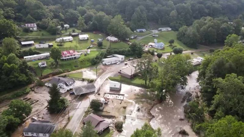Video Aerial views of rural Virginia county decimated by flash flood image photo