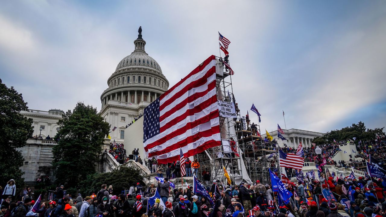 Trump supporters near the US Capitol following a "Stop the Steal" rally on January 6, 2021 in Washington, DC. 