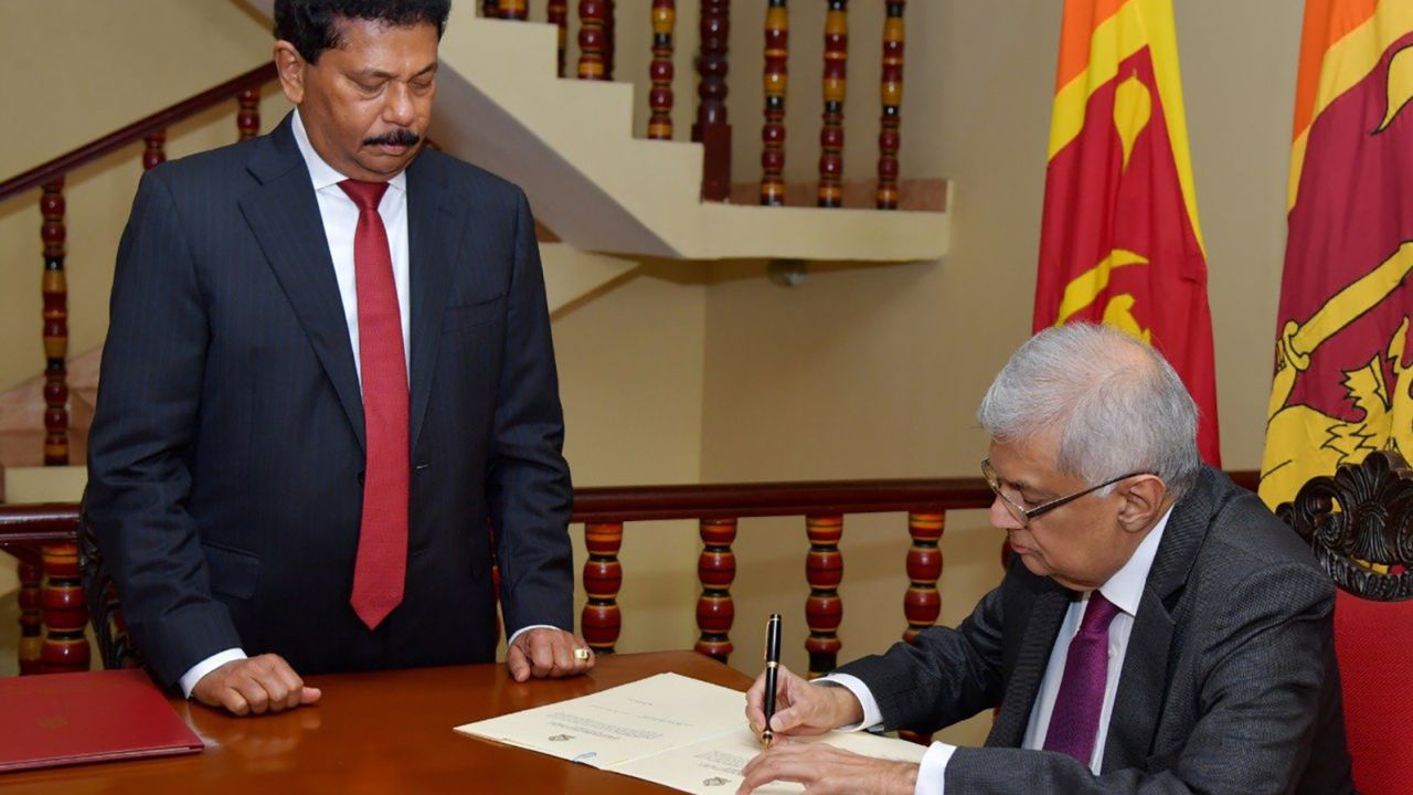 Prime Minister Wickremesinghe is sworn-in as acting president of Sri Lanka on July 15, 2022. 