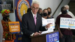 Rep. Charlie Crist, D-Fla., meets with AFL-CIO members and affiliates at the IBEW Local 349 headquarters, Tuesday, Nov. 23, 2021, in Miami. Crist spoke about the Infrastructure Investment and Jobs Act recently signed into law by President Biden. (AP Photo/Lynne Sladky)