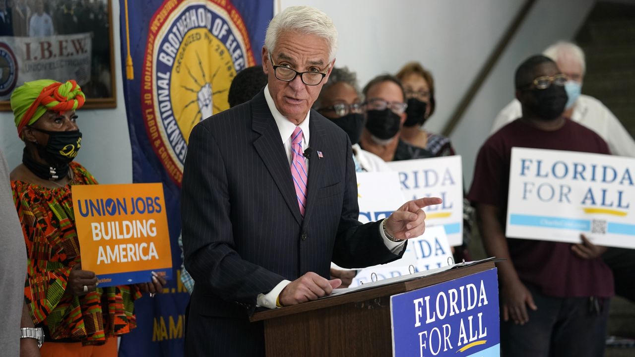 Florida Rep. Charlie Crist meets with AFL-CIO members and affiliates at the IBEW Local 349 headquarters in Miami on November 23, 2021.
