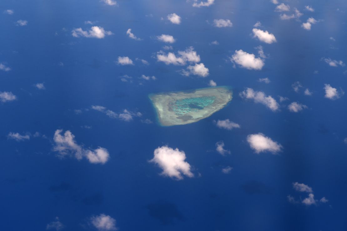 A reef in the disputed Spratly Islands on April 21, 2017.