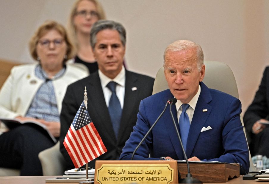 Biden speaks during the Gulf Cooperation Council meeting on Saturday.