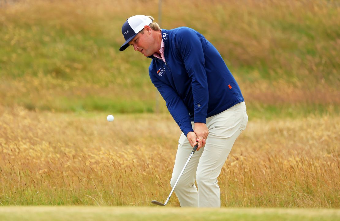 Mullinax plays a shot on the 2nd hole during a practice round prior to The Open.