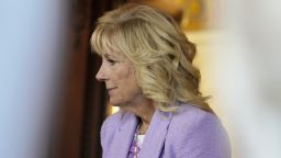First lady Jill Biden is seen during the Congress Library visit, Tuesday, July 12, 2022 on Capitol Hill in Washington. First lady Jill Biden was taking her Mexican counterpart, Beatriz Gutiérrez Müller, on a Library of Congress tour. (AP Photo/Mariam Zuhaib)