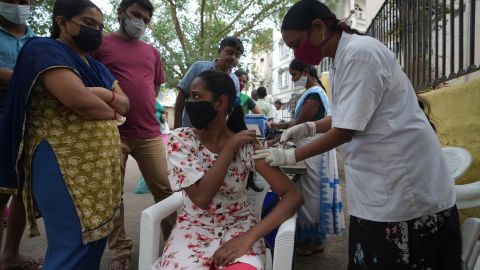 A health worker administers a Covid-19 vaccine in Hyderabad, India, on July 15.