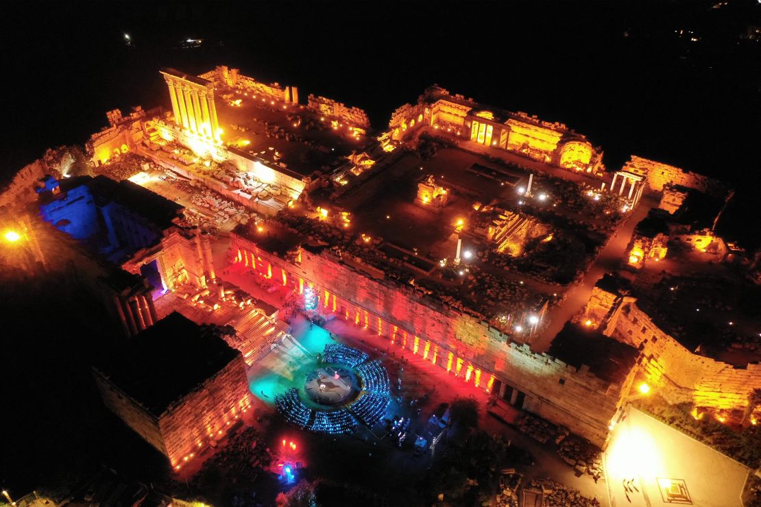 An aerial view of the last day of the Baalbek International Festival, one of the oldest cultural events in the Middle East. Hosted by the eponymous ancient city in northeast Lebanon since its inception in 1956, the festival celebrates local, regional and international arts and culture. The backdrop is unique ---- a set of Roman temples dating back almost 2,000 years and protected as a UNESCO heritage site. French pianist Simon Ghraichy and French-Iranian dancer Rana Gorgani closed out this year's festival on Sunday evening with a dance performance and piano recital.  