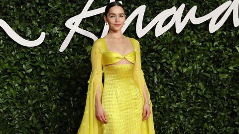 Emilia Clarke poses on the red carpet at The Fashion Awards 2019 in London on December 2, 2019.