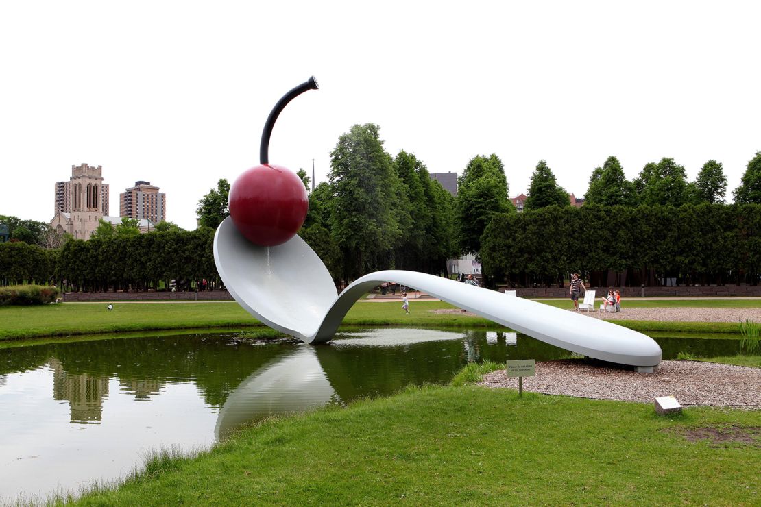 Oldenburg and van Bruggen's "Spoonbridge and Cherry" sculpture at the Minneapolis Sculpture Garden.