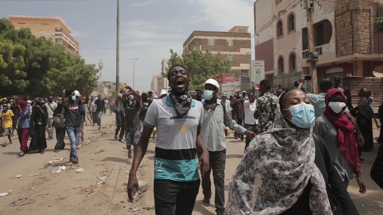 Demonstrators calling for civilian rule and denouncing the military administration on the streets of Khartoum, Sudan, on July 17, 2022.