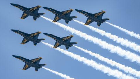 The Blue Angels fly over the National Mall on May 2, 2020, in Washington, DC. 