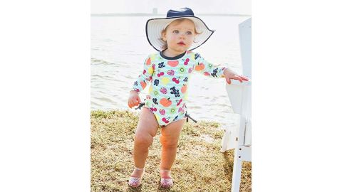 RuffleButts Long-Sleeve One-Piece Swimsuit With UPF 50+ Sun Protection
