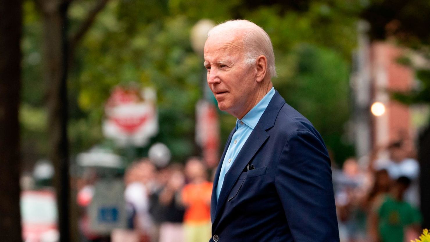 President Joe Biden departs Holy Trinity Catholic Church in the Georgetown section of Washington after attending a Mass in Washington on July 17, 2022. 
