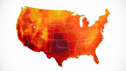 Oranges and red colors show where high temperatures are forecast above 90 degrees Wednesday. 