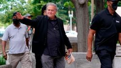 Former White House strategist Steve Bannon arrives at federal court for the second day of jury selection in his contempt-of-Congress trial, Tuesday, July 19, 2022, in Washington. (AP Photo/Patrick Semansky)