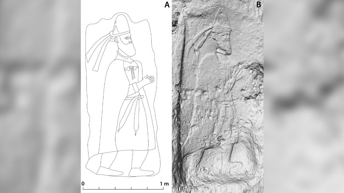 The carving depicts a figure with an unusual hat and is thought to depict a king of Adiabene, said lead researcher Michael Brown of the University of Heidelberg.