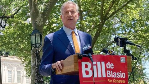 Former New York City Mayor Bill de Blasio in City Hall Park in Manhattan on Monday, July 11, 2022. He ended his campaign for a congressional seat Tuesday. 