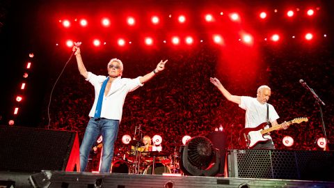 Roger Daltrey (left) and Pete Townshend of The Who perform at TQL Stadium on May 15, 2022 in Cincinnati. 