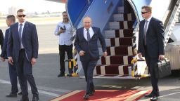 TEHRAN, IRAN - JULY 19: (RUSSIA OUT) Russian President Vladimir Putin leaves his presidential plane during the welcoming ceremony at the airport, on July 19, 2022 in Tehran Iran. Russian President Putin and his Turkish counterpart Erdogan arrived in Iran for the summit. (Photo by Contributor/Getty Images)