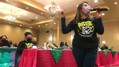 Veronica Cruz, founder of Las Libres, speaks at a meeting of Mexican and US abortion rights advocates in January.