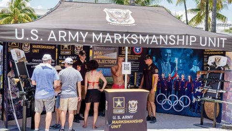 Miami Beach, Florida, Hyundai Air & Sea Show, Military Village vendor, recruiter promoting Army Marksmanship Unit. 
