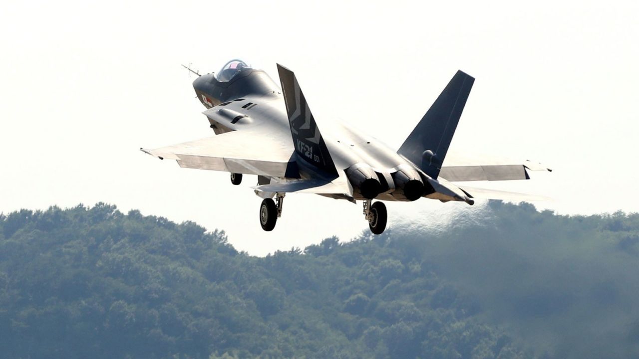 South Korea's homegrown fighter jet, the KF-21, leaves an air base in the southern part of the country on its first flight Tuesday.