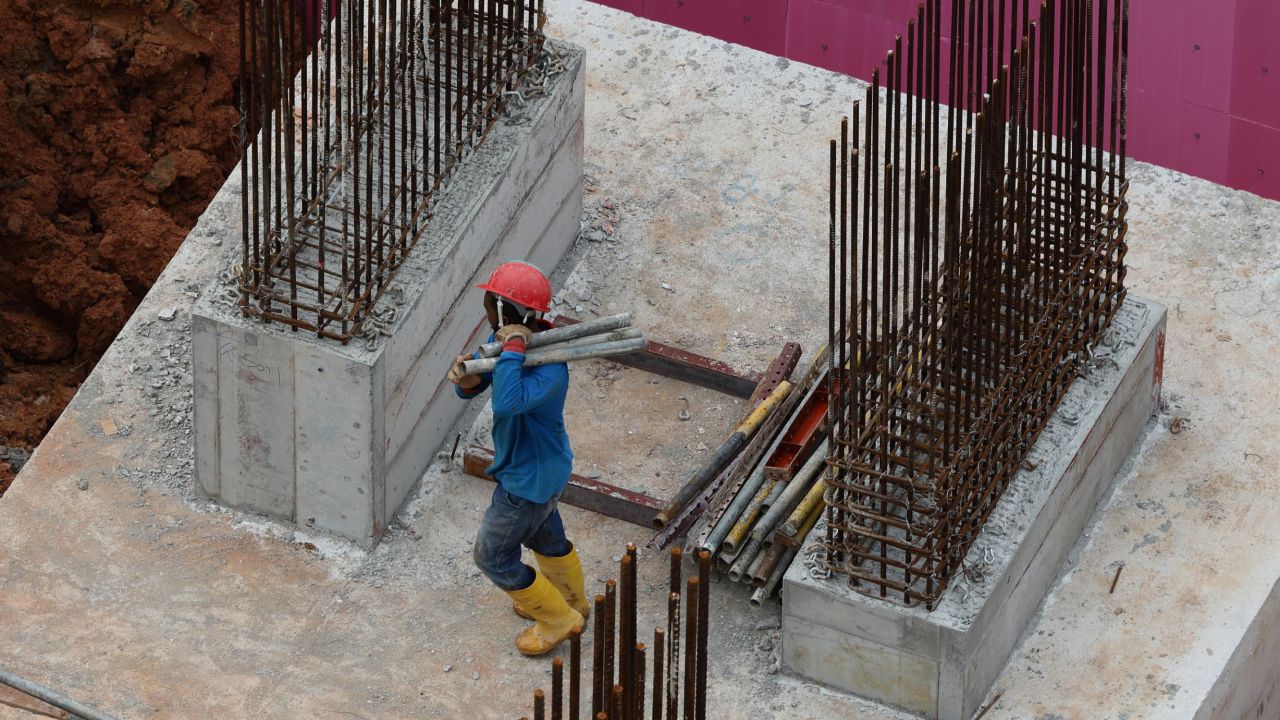 A migrant worker at a construction site in Singapore.